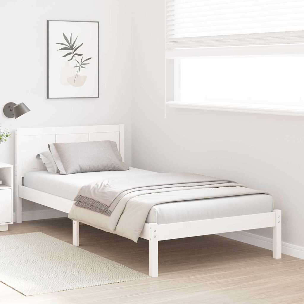 vidaXL Σκελετός Κρεβατιού Λευκό 90 x 190 cm Μασίφ ξύλο πεύκου