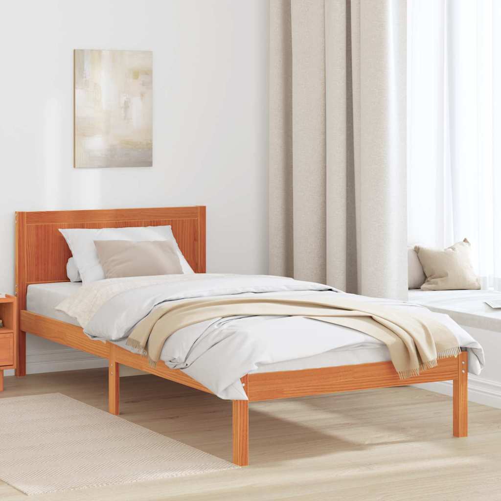 vidaXL Σκελετός Κρεβατιού Καφέ 75 x 190 cm Μασίφ ξύλο πεύκου
