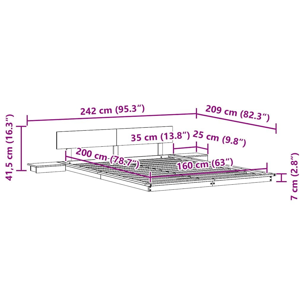 vidaXL Σκελετός Κρεβατιού Καφέ 160 x 200 cm ξύλο