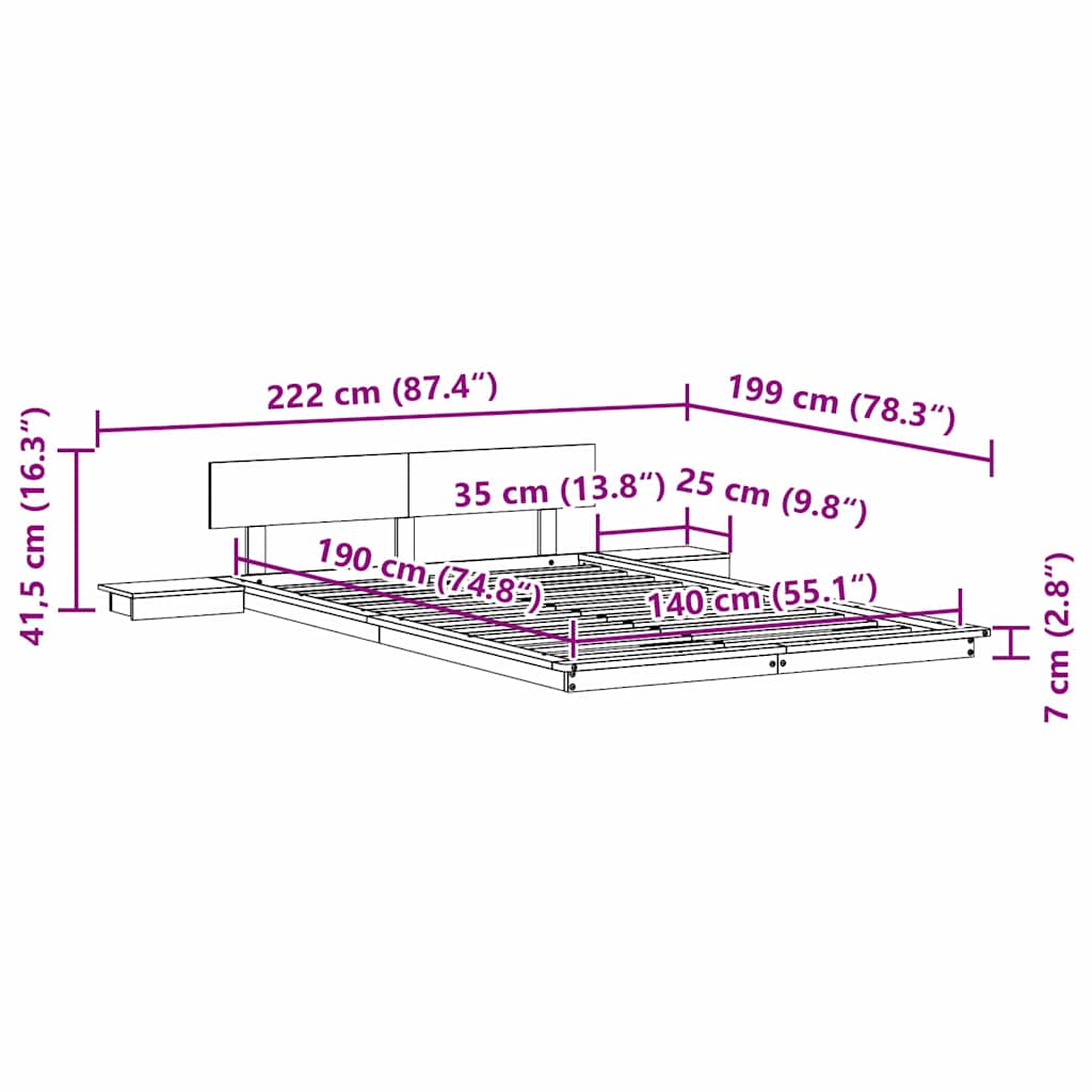 vidaXL Σκελετός Κρεβατιού Καφέ 140 x 190 cm ξύλο