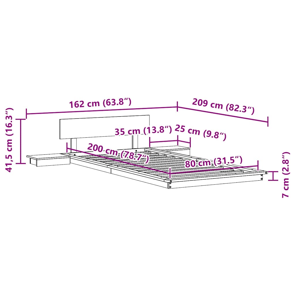 vidaXL Σκελετός Κρεβατιού Λευκό 80 x 200 cm ξύλο