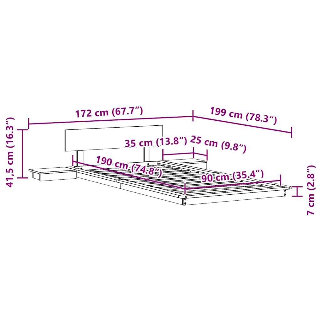 vidaXL Σκελετός Κρεβατιού Καφέ 90 x 190 cm ξύλο