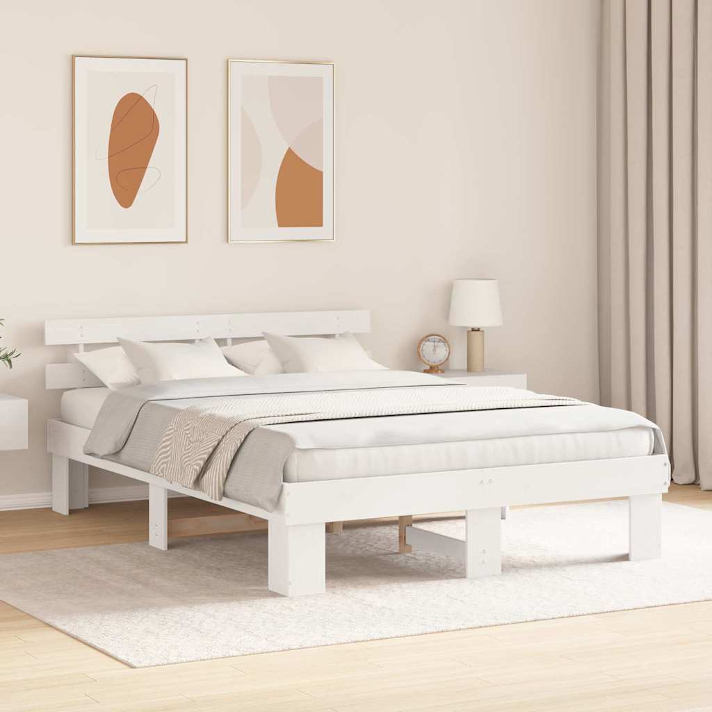 vidaXL Σκελετός Κρεβατιού με κεφαλάρι Λευκό 160 x 200 cm