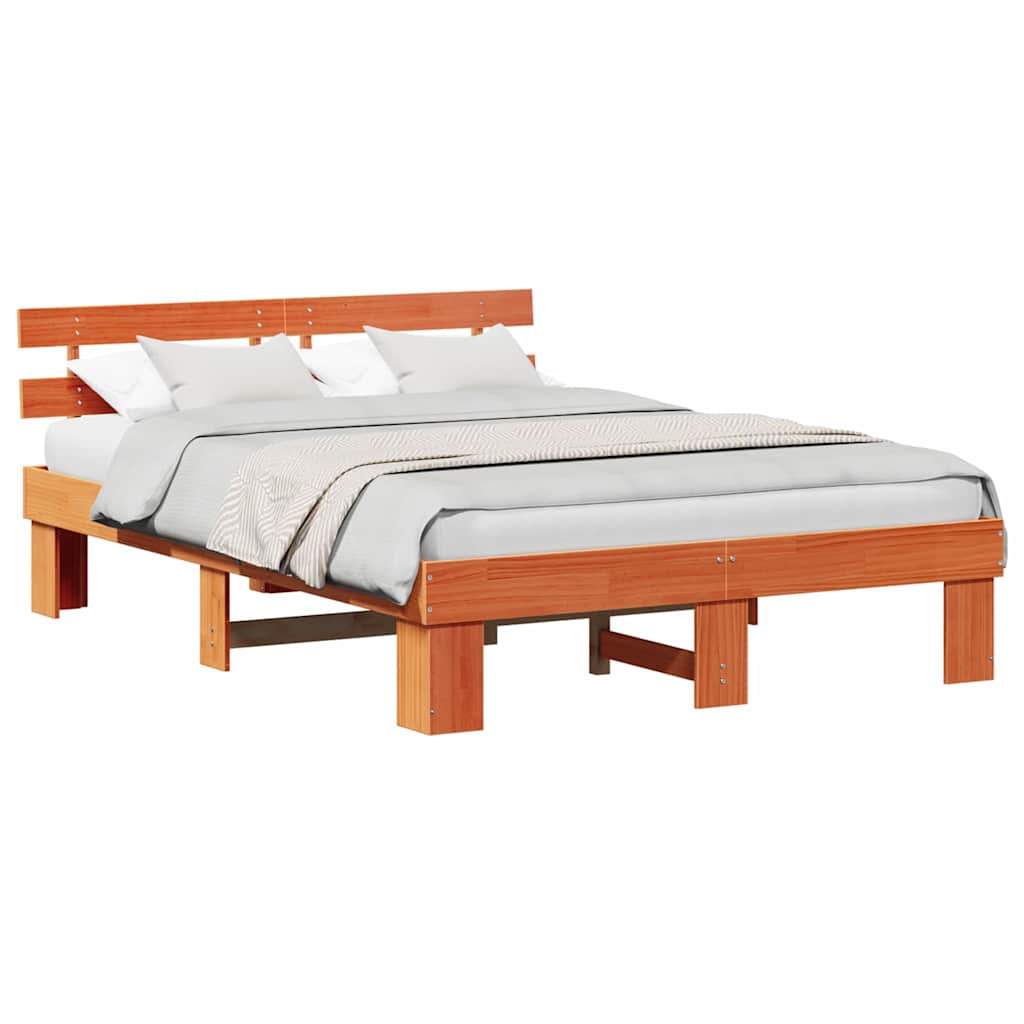 vidaXL Σκελετός Κρεβατιού με κεφαλάρι Καφέ 140 x 200 cm