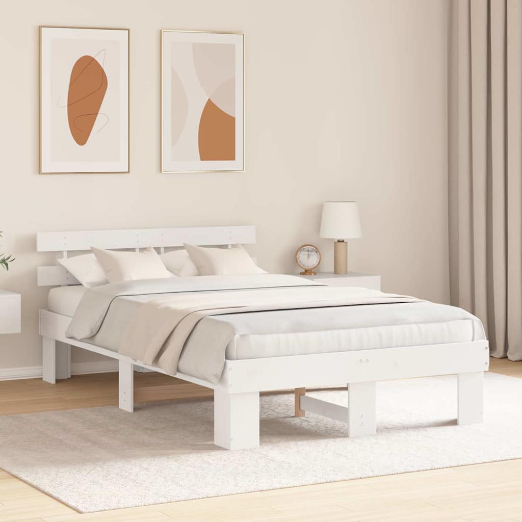 vidaXL Σκελετός Κρεβατιού με κεφαλάρι Λευκό 135 x 190 cm