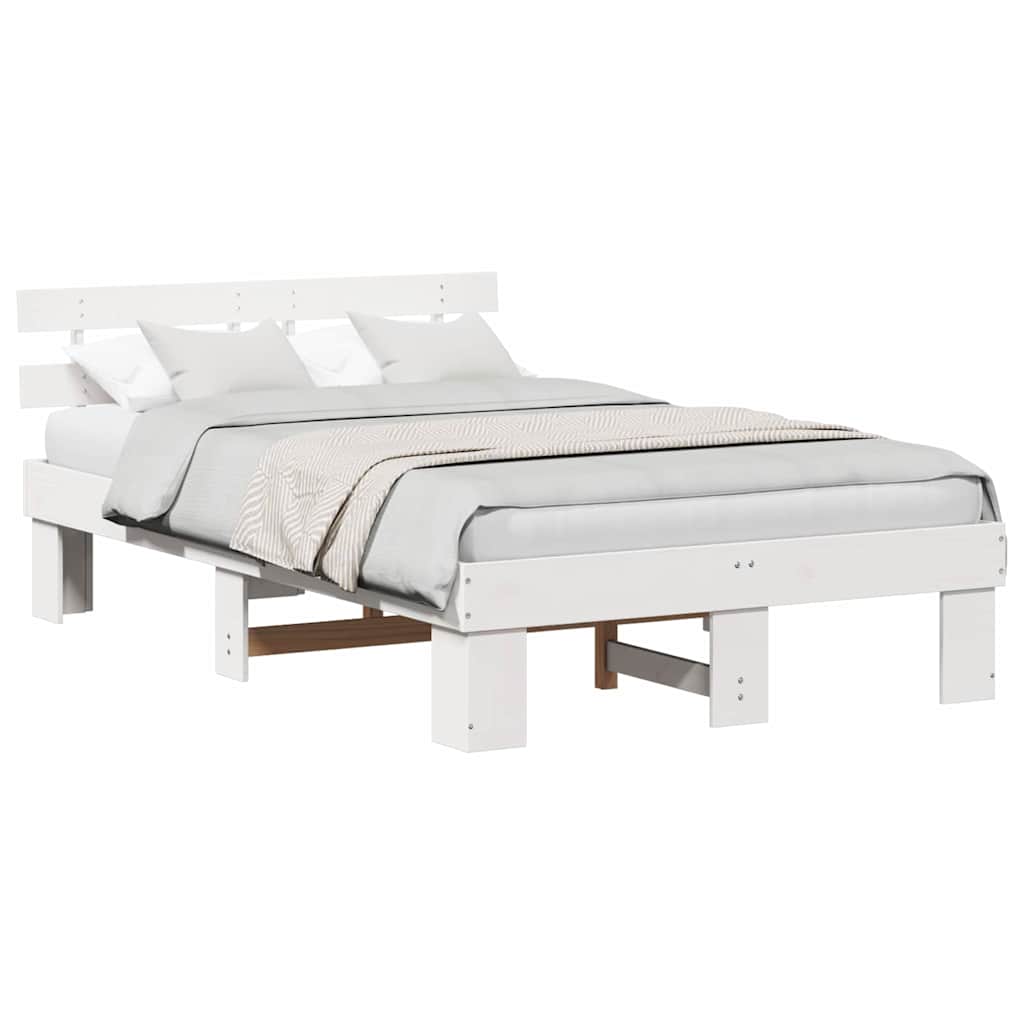 vidaXL Σκελετός Κρεβατιού με κεφαλάρι Λευκό 135 x 190 cm