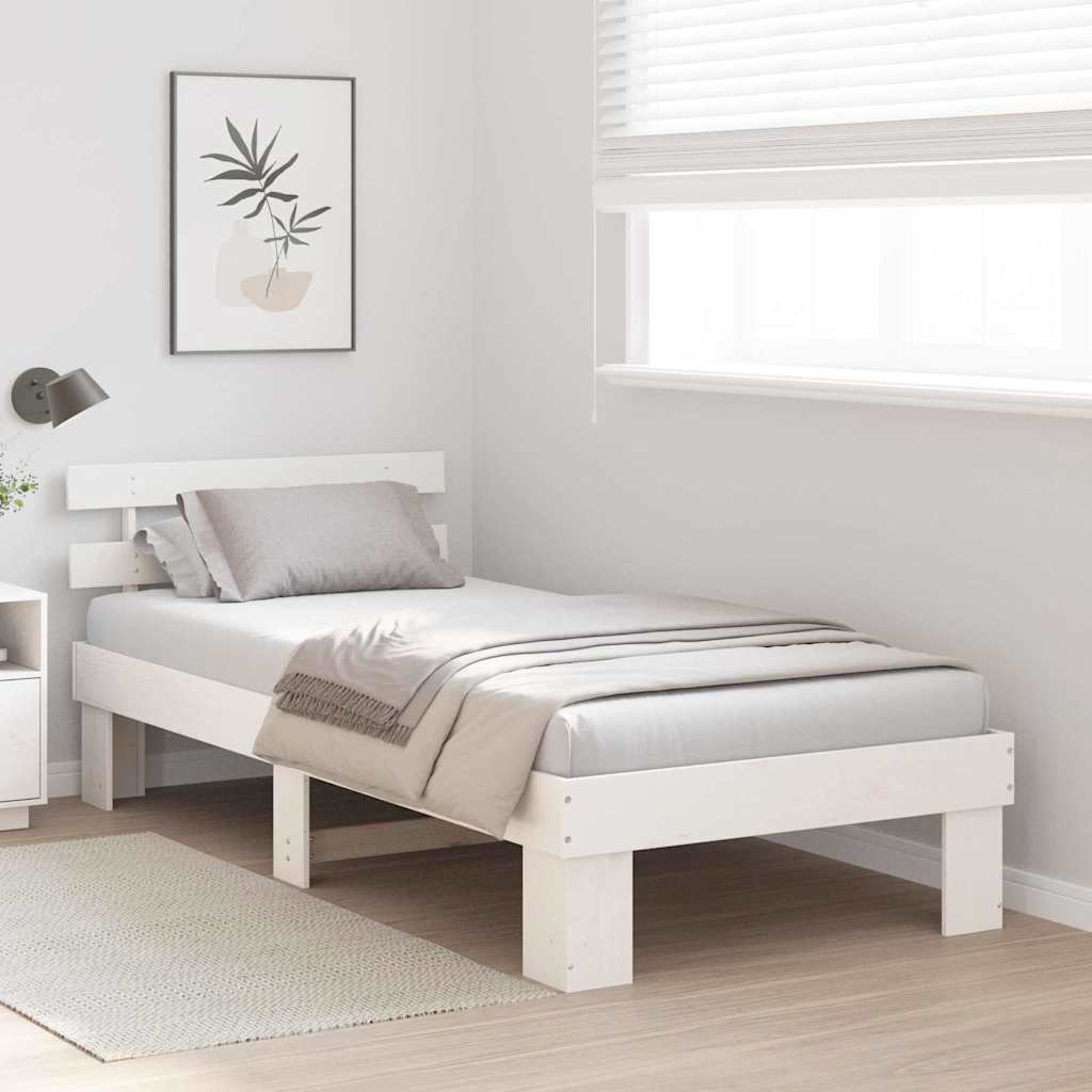vidaXL Σκελετός Κρεβατιού με κεφαλάρι Λευκό 90 x 200 cm
