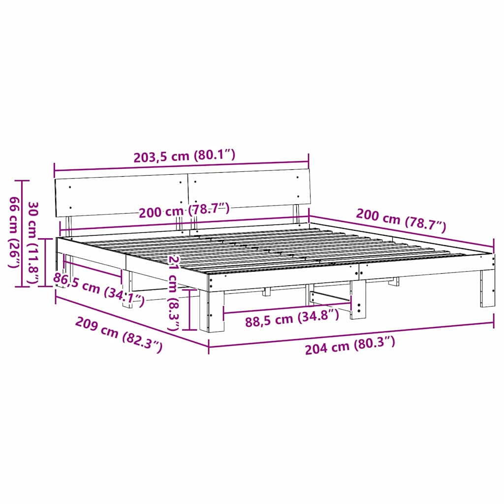 vidaXL Σκελετός Κρεβατιού Λευκό 200 x 200 cm Στερεά ξυλεία πεύκου