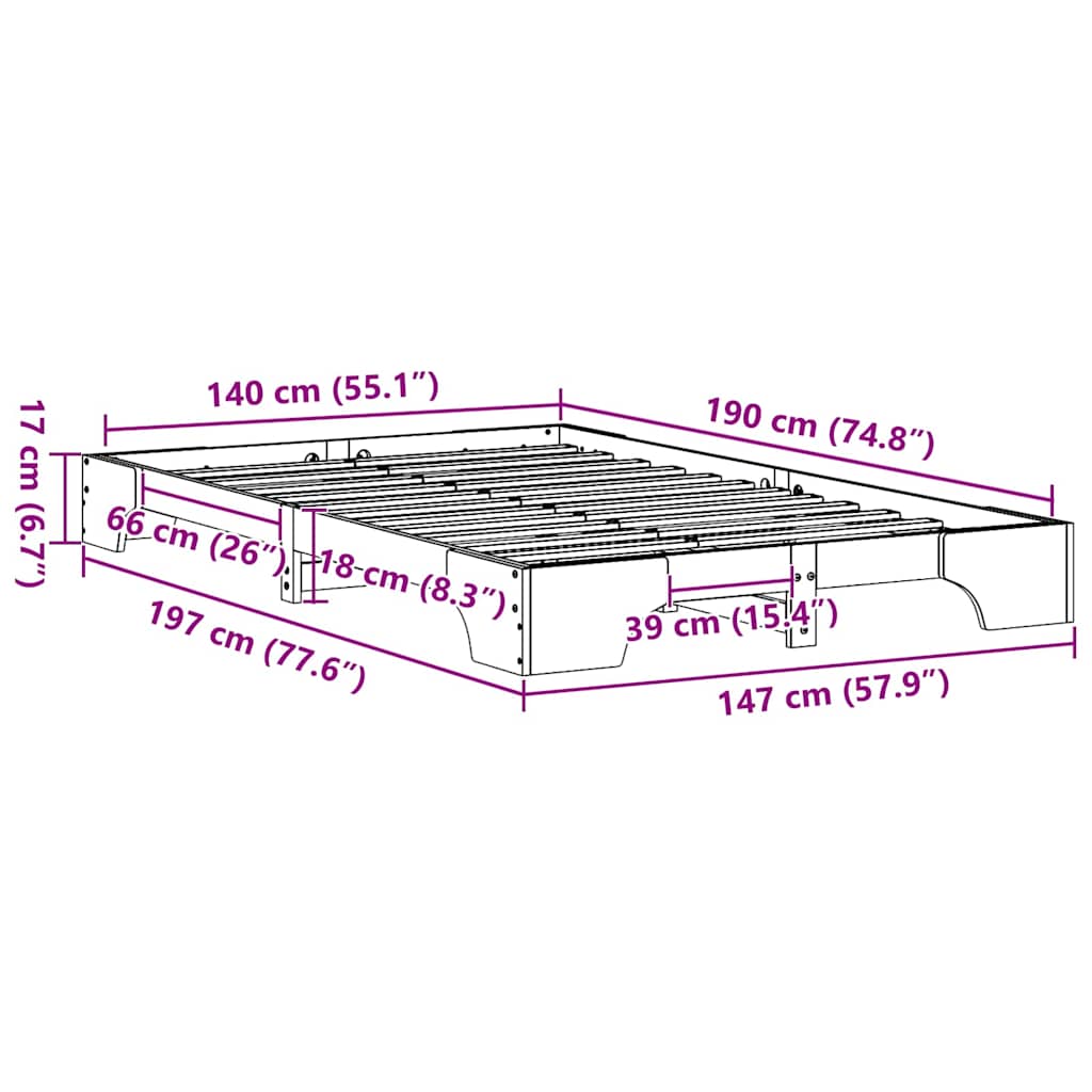 vidaXL Σκελετός Κρεβατιού Λευκό 140 x 190 cm Στερεά ξυλεία πεύκου