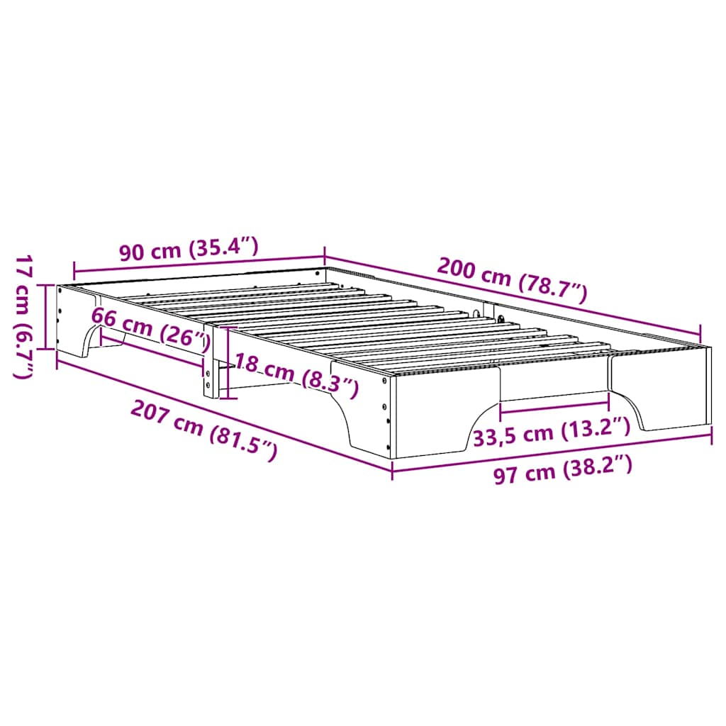 vidaXL Σκελετός Κρεβατιού Λευκό 90 x 200 cm Στερεά ξυλεία πεύκου
