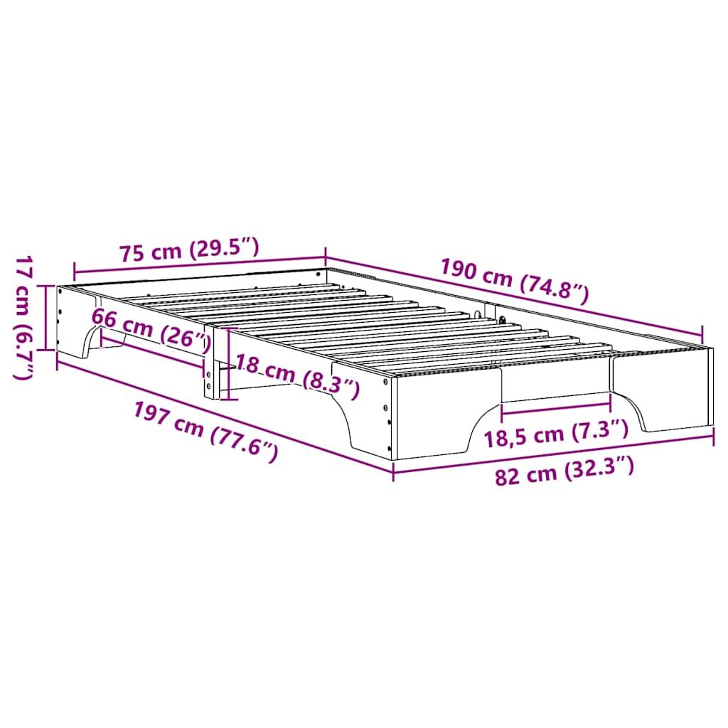 vidaXL Σκελετός Κρεβατιού Λευκό 75 x 190 cm Στερεά ξυλεία πεύκου