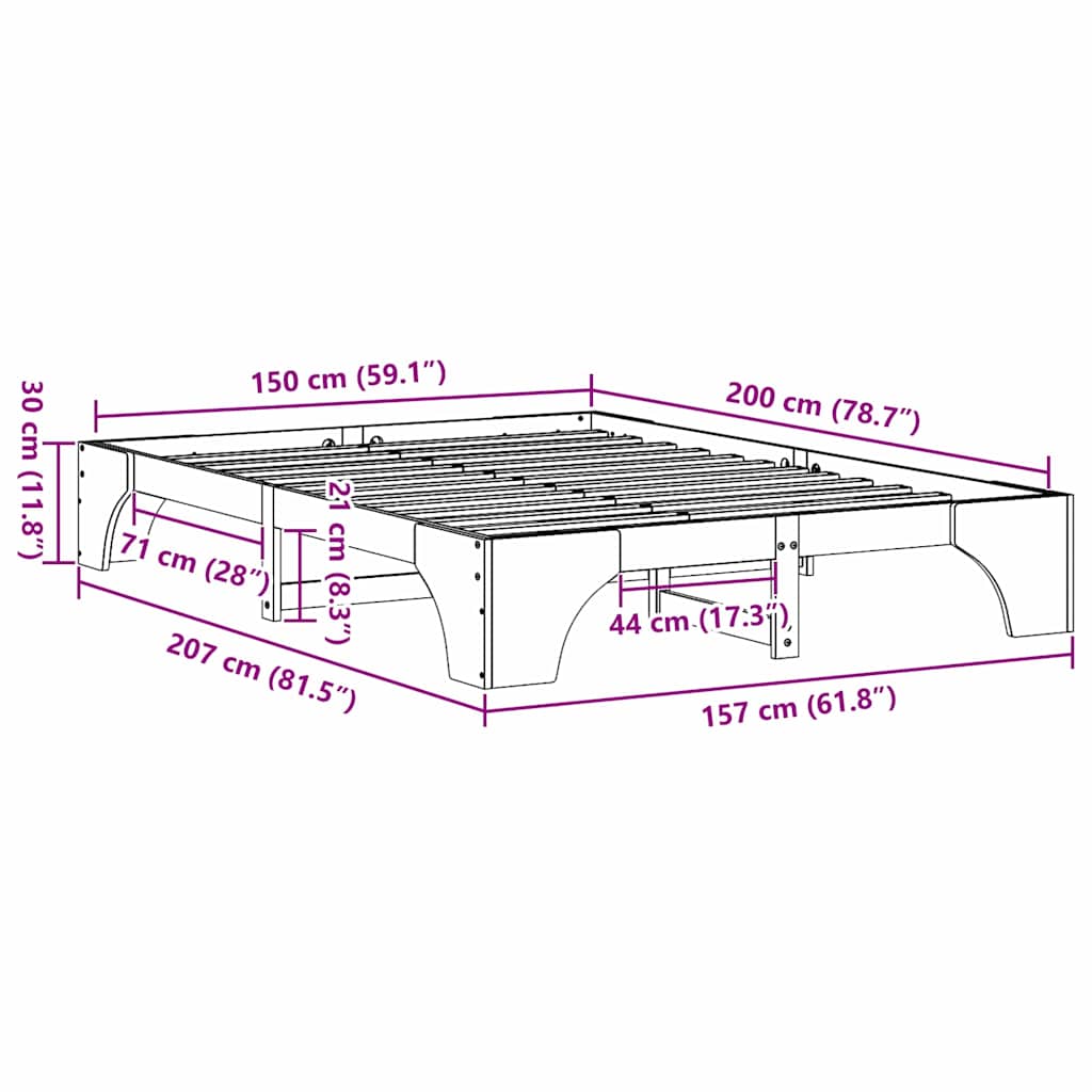 vidaXL Σκελετός Κρεβατιού Λευκό 150 x 200 cm Στερεά ξυλεία πεύκου
