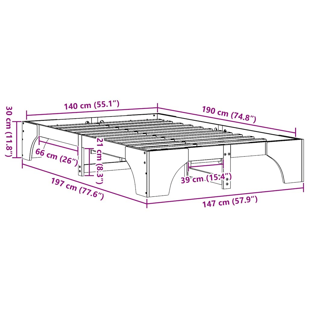 vidaXL Σκελετός Κρεβατιού Λευκό 140 x 190 cm Στερεά ξυλεία πεύκου