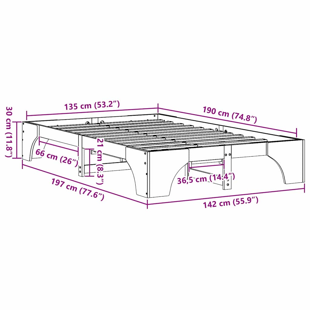 vidaXL Σκελετός Κρεβατιού Λευκό 135 x 190 cm Στερεά ξυλεία πεύκου