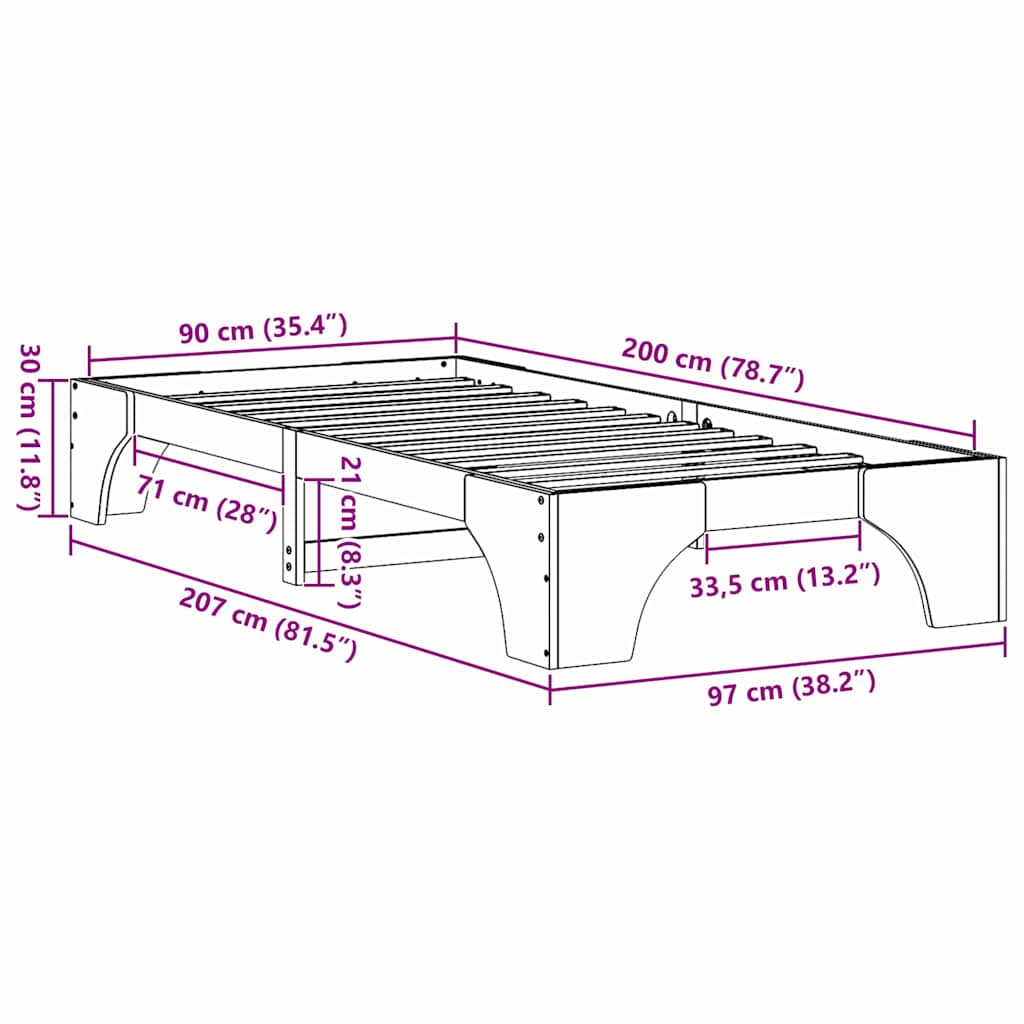 vidaXL Σκελετός Κρεβατιού Κερωτό καφέ 90 x 200 cm Στερεά ξυλεία πεύκου