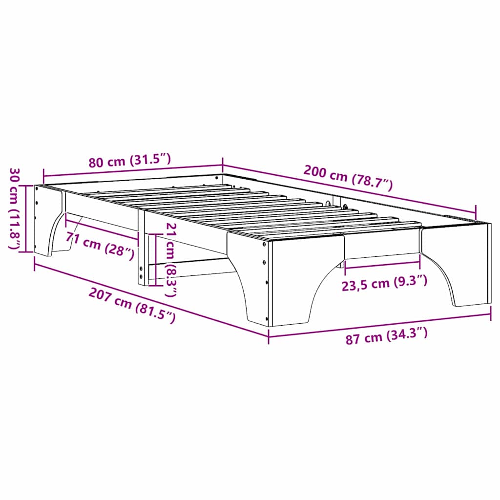 vidaXL Σκελετός Κρεβατιού Κερωτό καφέ 80 x 200 cm Στερεά ξυλεία πεύκου