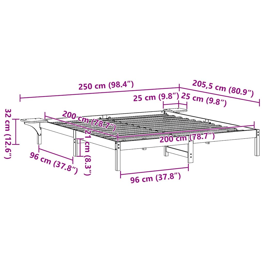 vidaXL Σκελετός Κρεβατιού Φυσικό 200 x 200 cm Στερεά ξυλεία πεύκου