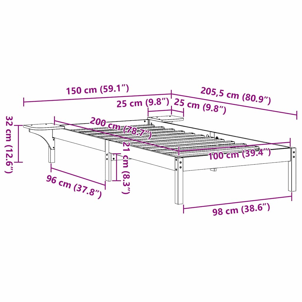 vidaXL Σκελετός Κρεβατιού Λευκό 100 x 200 cm Στερεά ξυλεία πεύκου