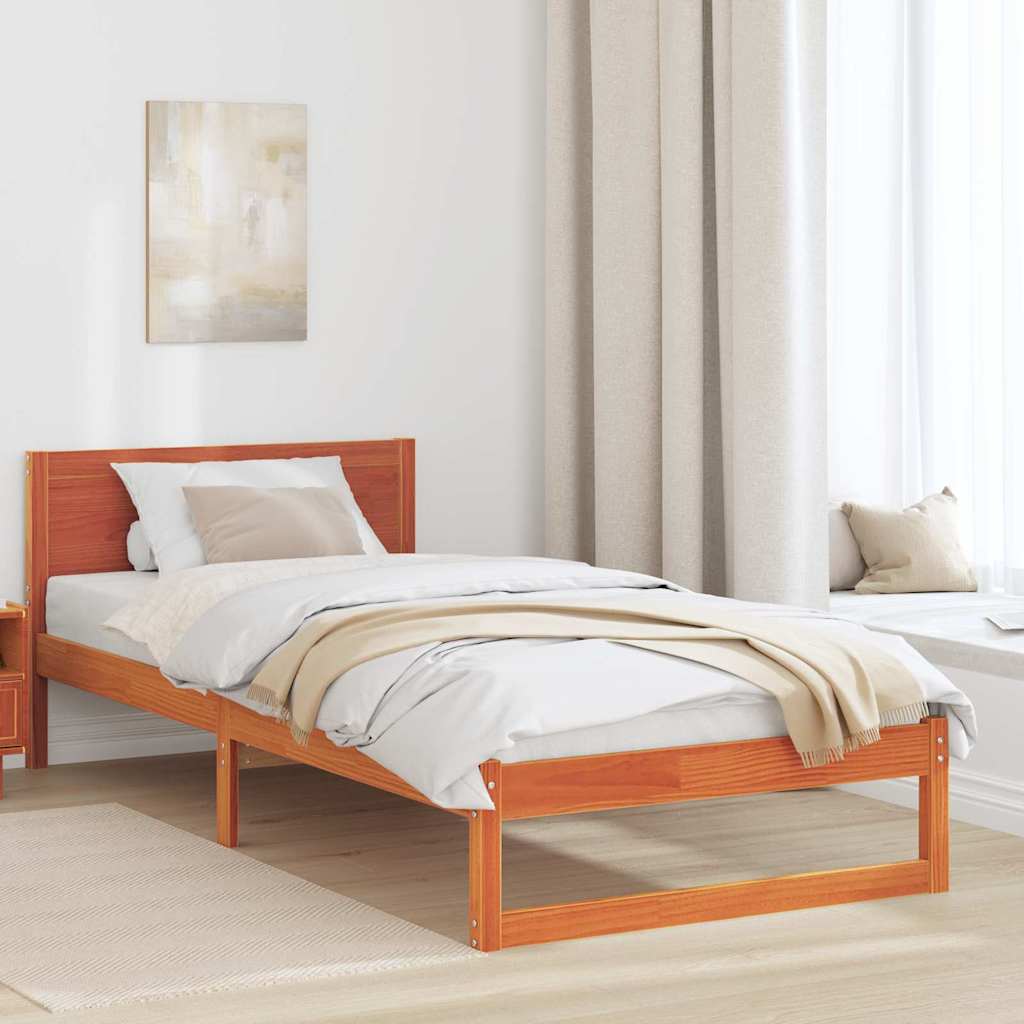 vidaXL Σκελετός Κρεβατιού Κερωτό καφέ 75 x 190 cm Στερεά ξυλεία πεύκου