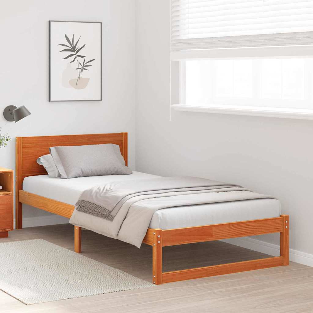 vidaXL Σκελετός Κρεβατιού Κερωτό καφέ 75 x 190 cm Στερεά ξυλεία πεύκου
