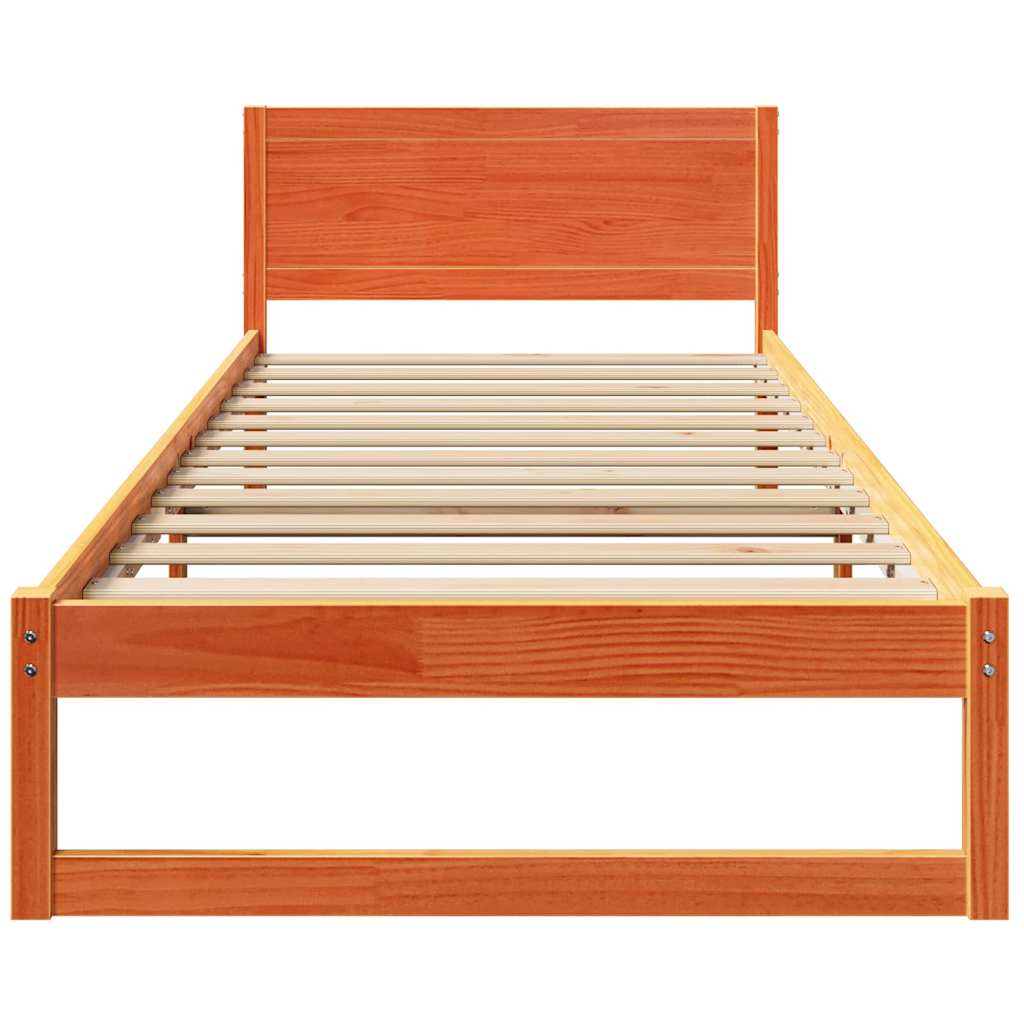 vidaXL Σκελετός Κρεβατιού Κερωτό καφέ 75 x 190 cm Στερεά ξυλεία πεύκου