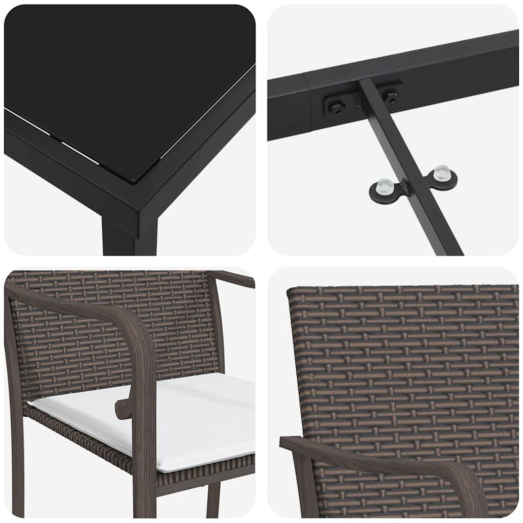 vidaXL 3-μαθήματος σετ εξωτερικής τραπεζαρίας με μαξιλάρια - καφέ ρατάν