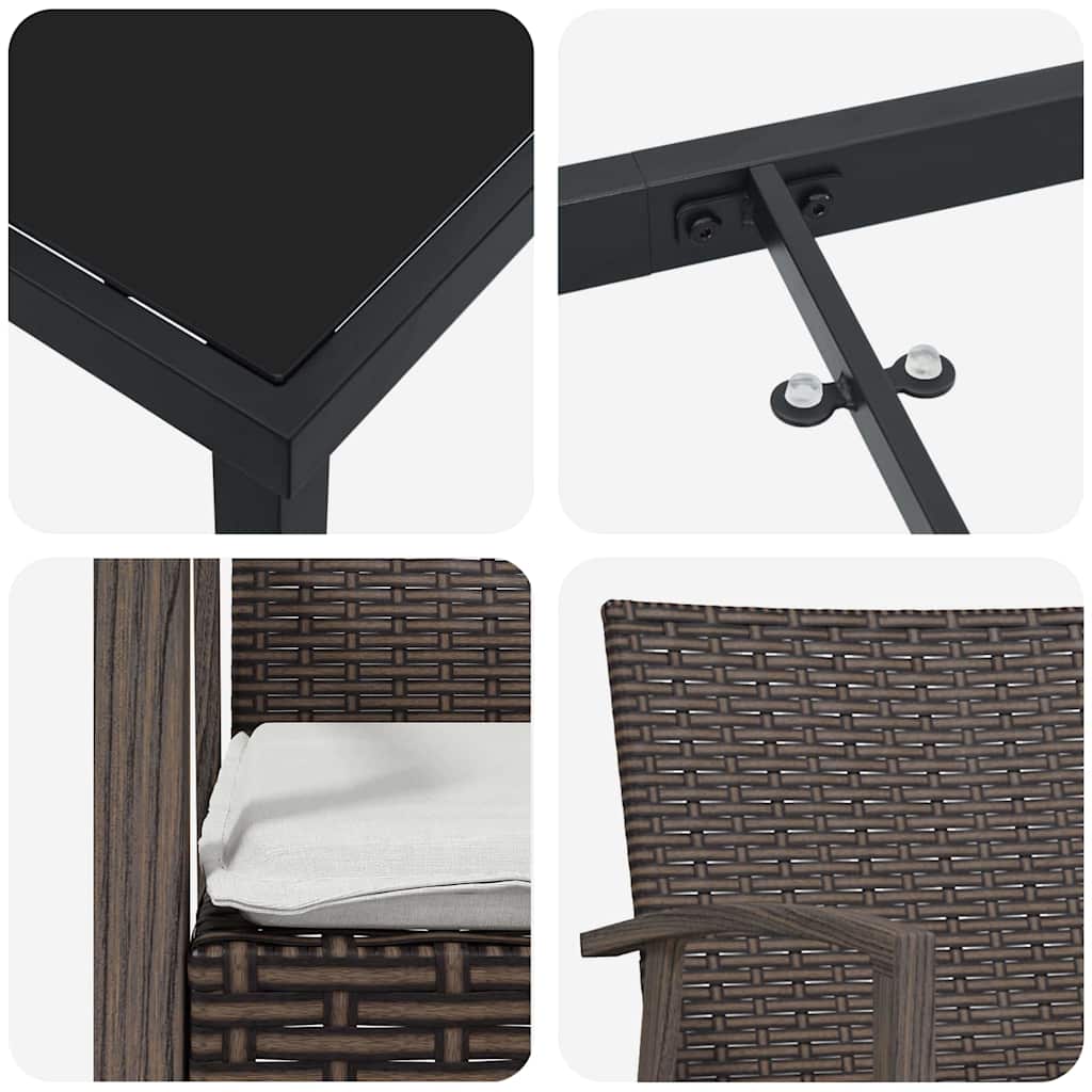 vidaXL Σέτ φαγητού για κήπο 7 pcs Καφέ Πολυ ράταν