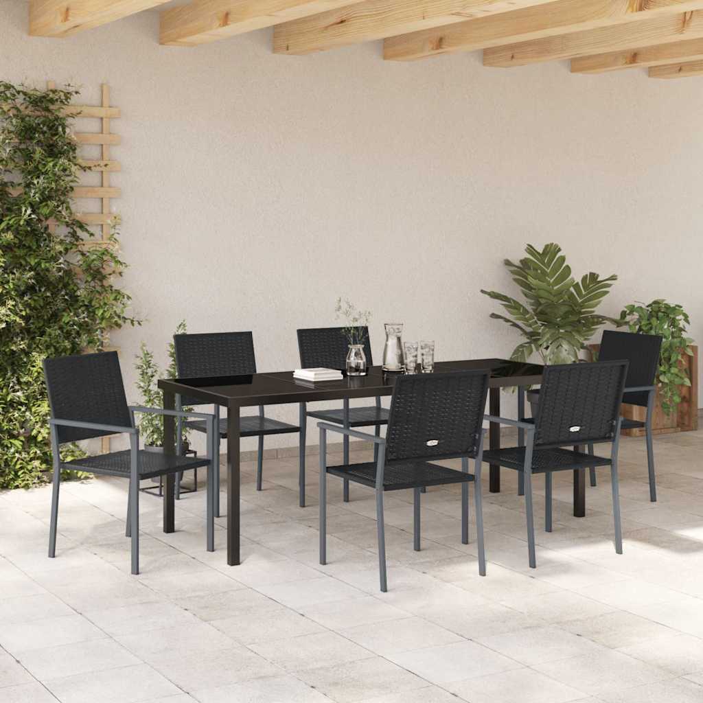 vidaXL Σέτ φαγητού για κήπο 7 pcs Μαύρο Ράτα PE