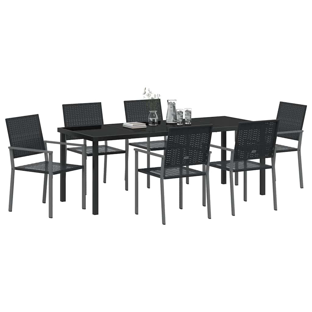 vidaXL Σέτ φαγητού για κήπο 7 pcs Μαύρο Ράτα PE