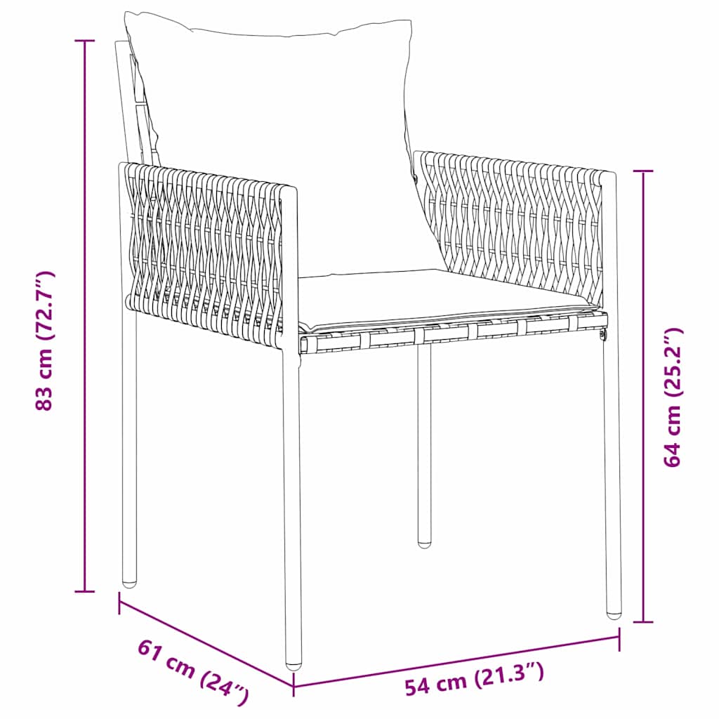 vidaXL Σετ Καρέκλας Κήπου 5 Τεμαχίων με Μαξιλάρια Καφέ Πολυ Ρατάν