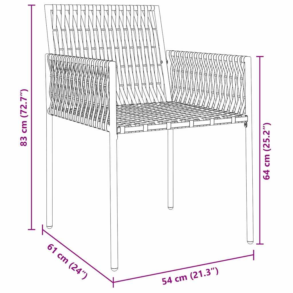 vidaXL Σετ Εξωτερικής Τραπεζαρίας 7 Τεμαχίων με Μαξιλάρια Μαύρο Πολυ Ράτανα