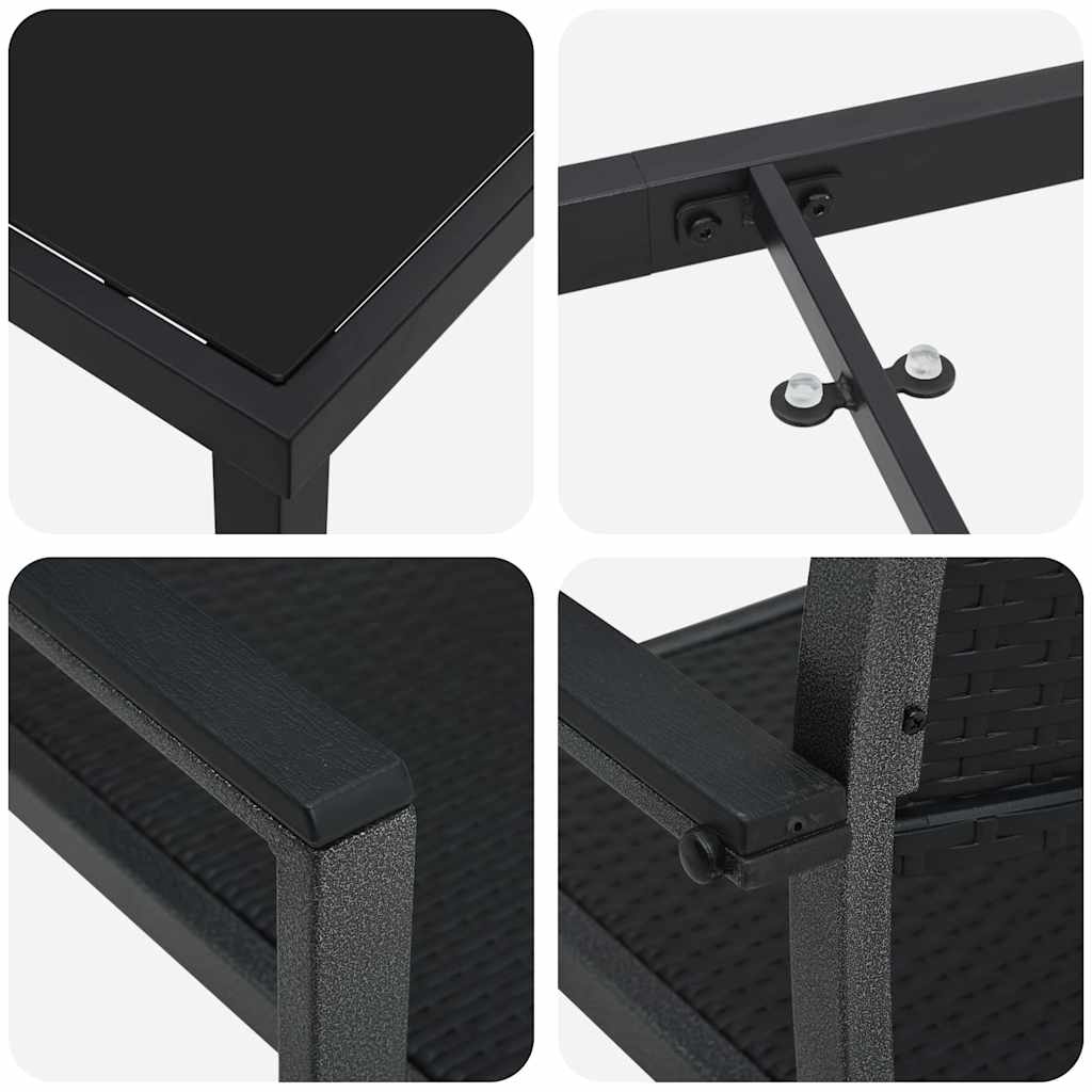 vidaXL Σετ 3 Τεμαχίων Για Δείπνο Κήπου Μαύρη Πολλή Ρατάν