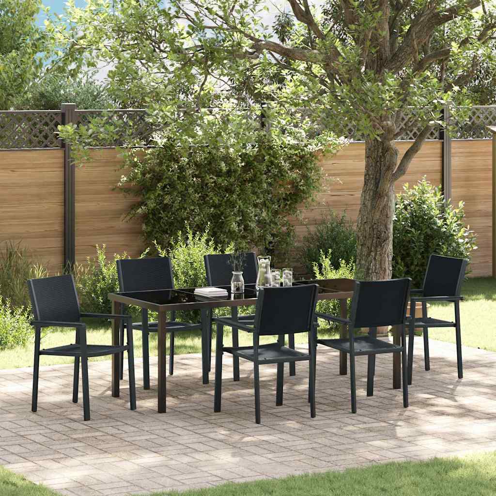vidaXL Σέτ φαγητού για κήπο 7 pcs Μαύρο Χάλυβας με επίστρωση πούδρας