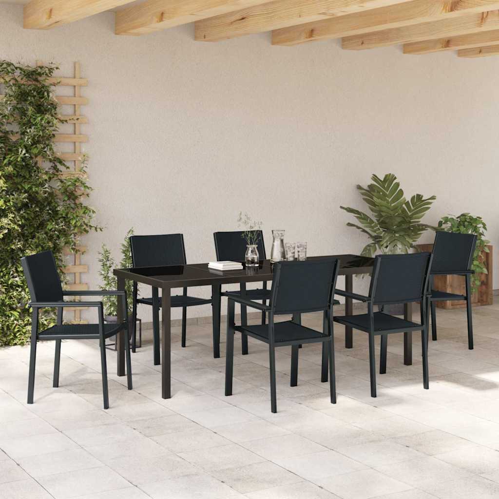 vidaXL Σέτ φαγητού για κήπο 7 pcs Μαύρο Χάλυβας με επίστρωση πούδρας