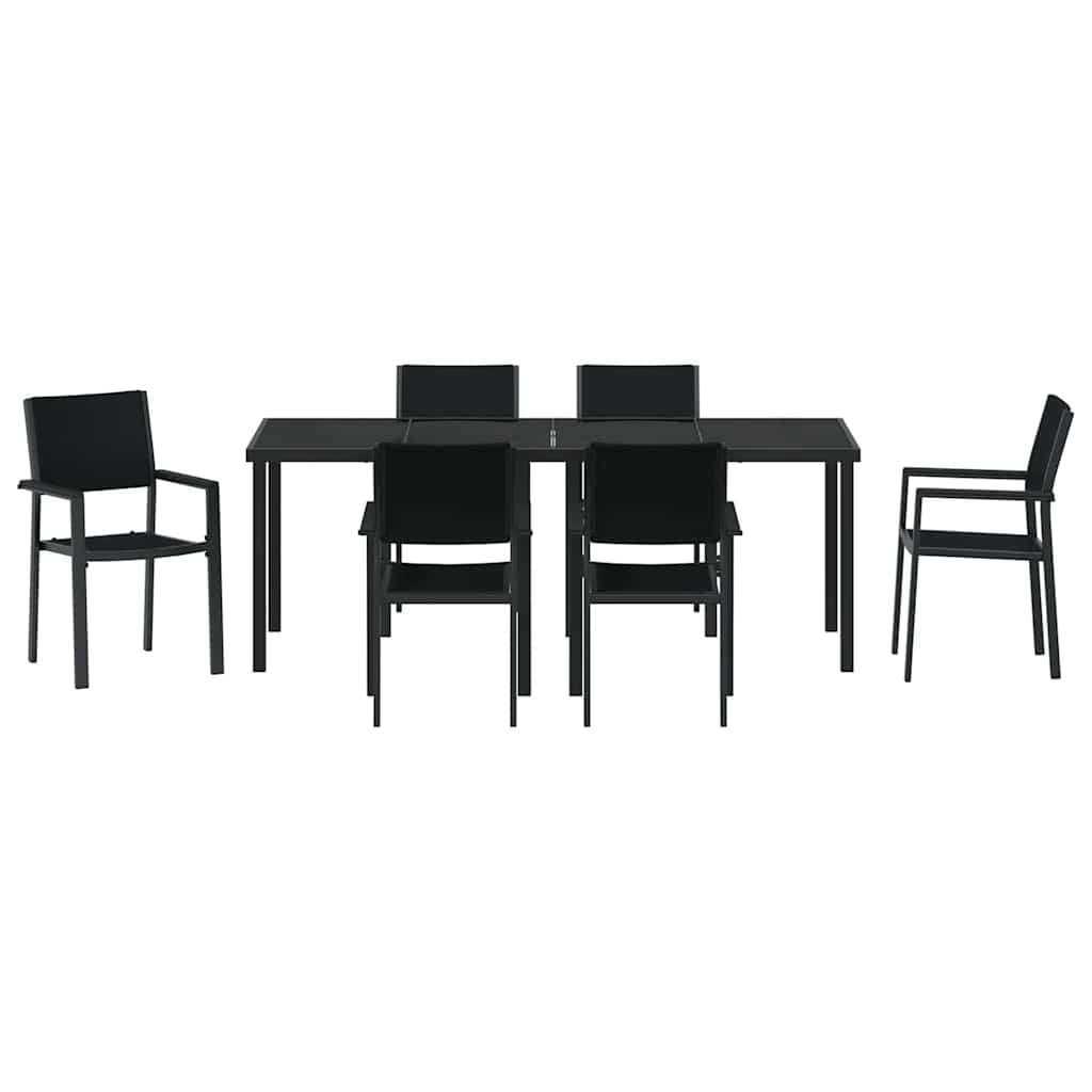 vidaXL Σέτ φαγητού για κήπο 7 pcs Μαύρο Χάλυβας με επίστρωση πούδρας