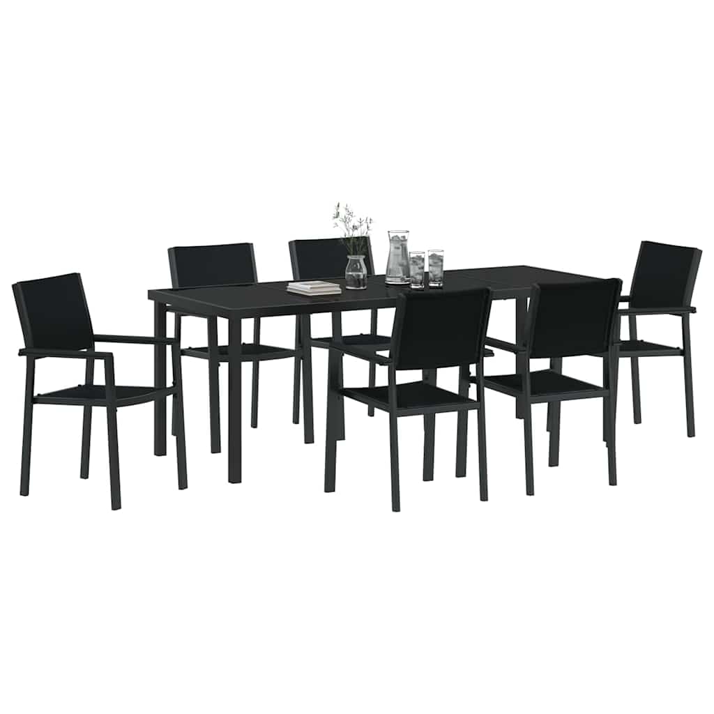 vidaXL Σέτ φαγητού για κήπο 7 pcs Μαύρο Χάλυβας με επίστρωση πούδρας