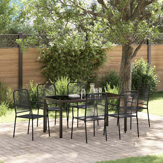 vidaXL Σέτ φαγητού για κήπο 7 pcs Μαύρο Χάλυβας με επίστρωση πούδρας