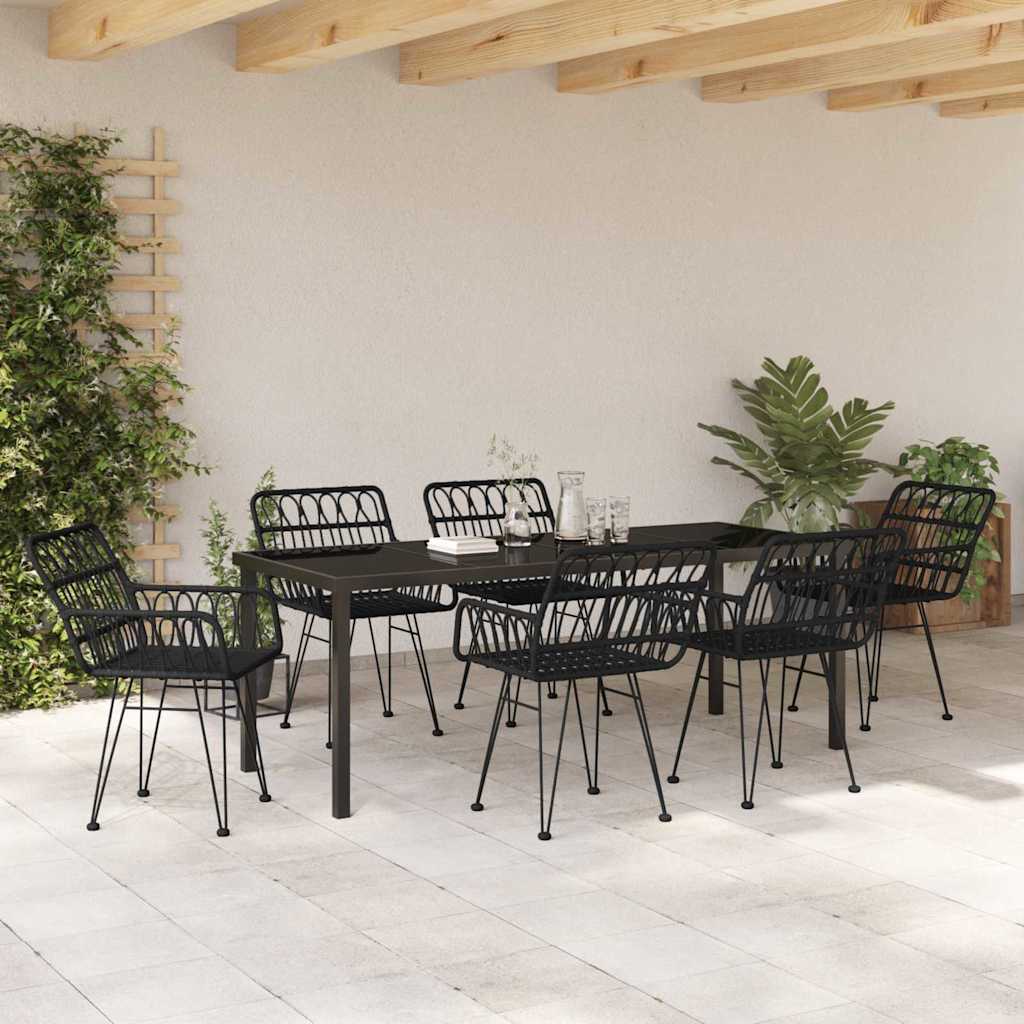 vidaXL Σέτ φαγητού για κήπο 7 pcs Μαύρο Χάλυβας με επίστρωση πούδρας