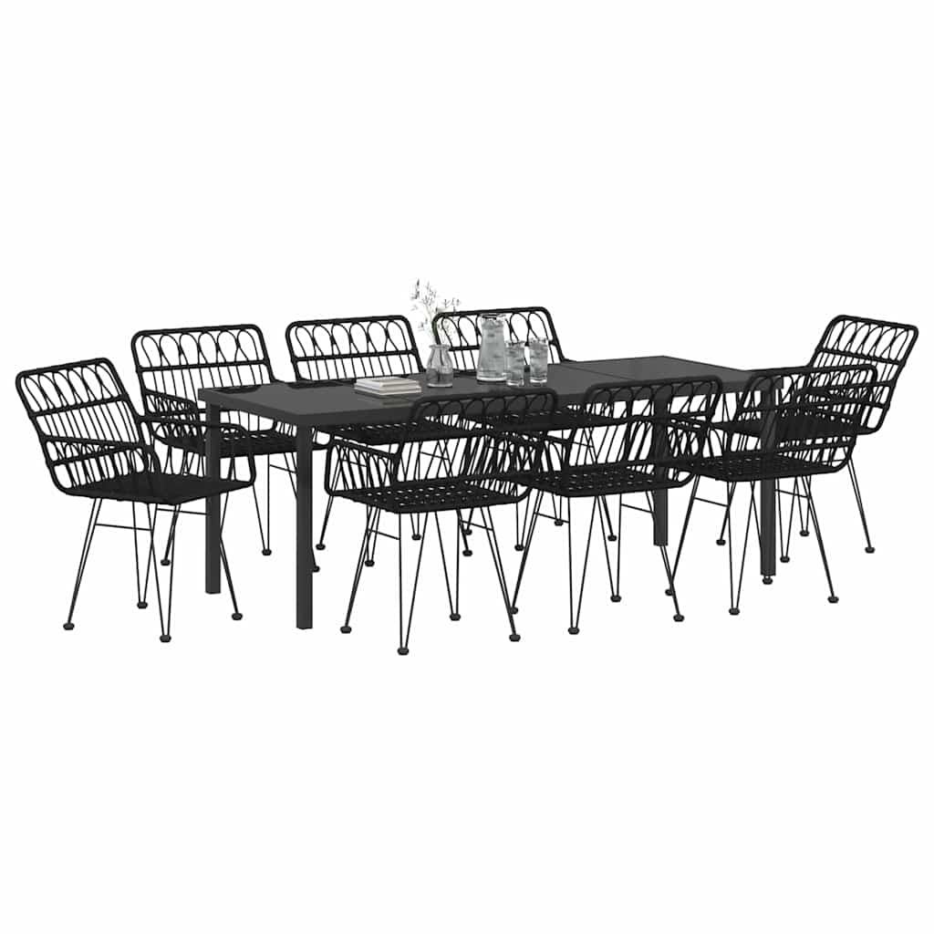 vidaXL Σέτ φαγητού για κήπο 9 pcs Μαύρο Χάλυβας με επίστρωση πούδρας