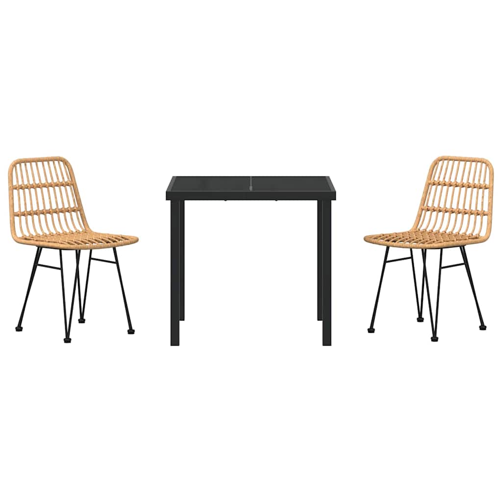 vidaXL Σετ 3 τμχ Καρέκλας Κήπου Καφέ Πολυ Ρατάν