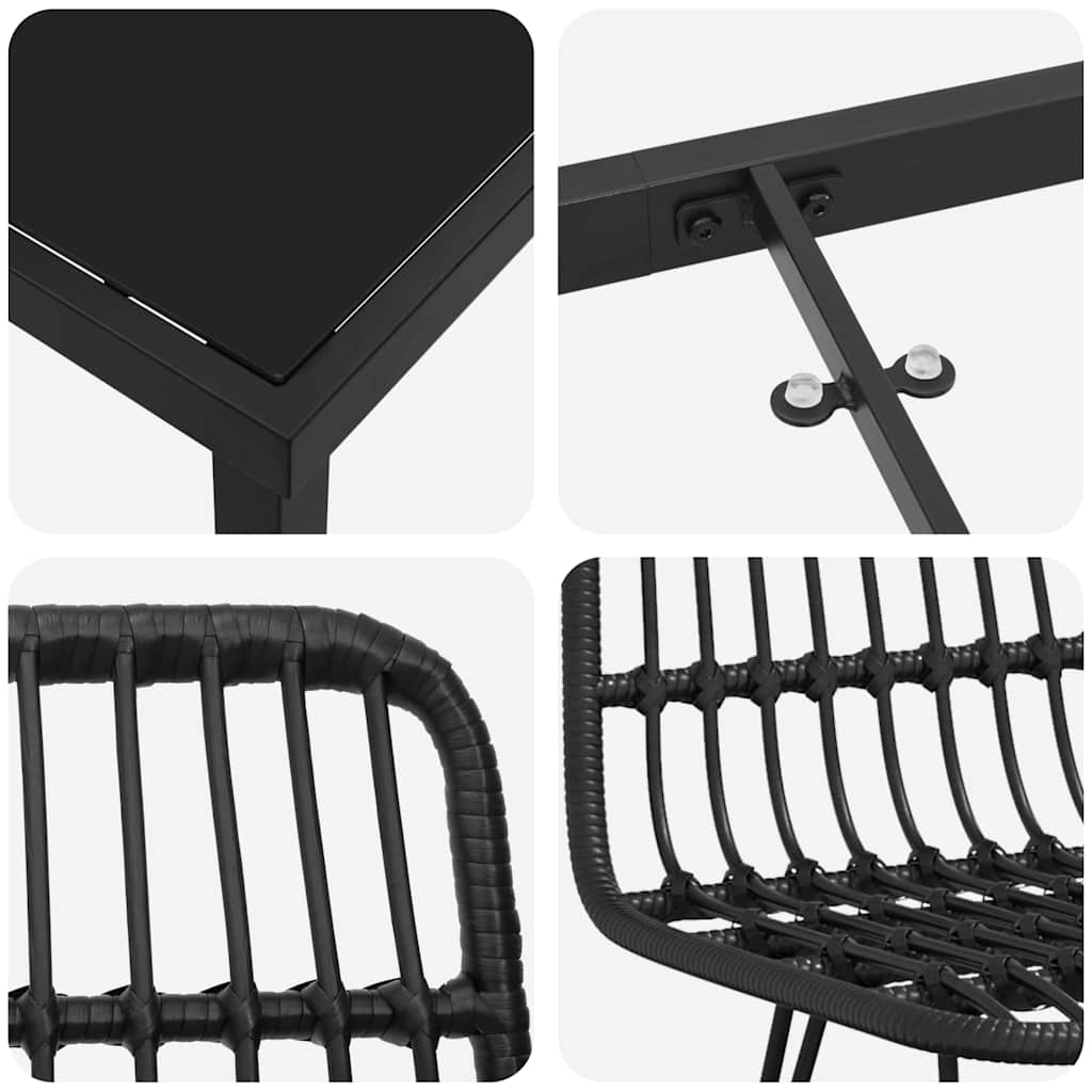 vidaXL Σέτ φαγητού για κήπο 7 pcs Μαύρο Χάλυβας με επίστρωση πούδρας