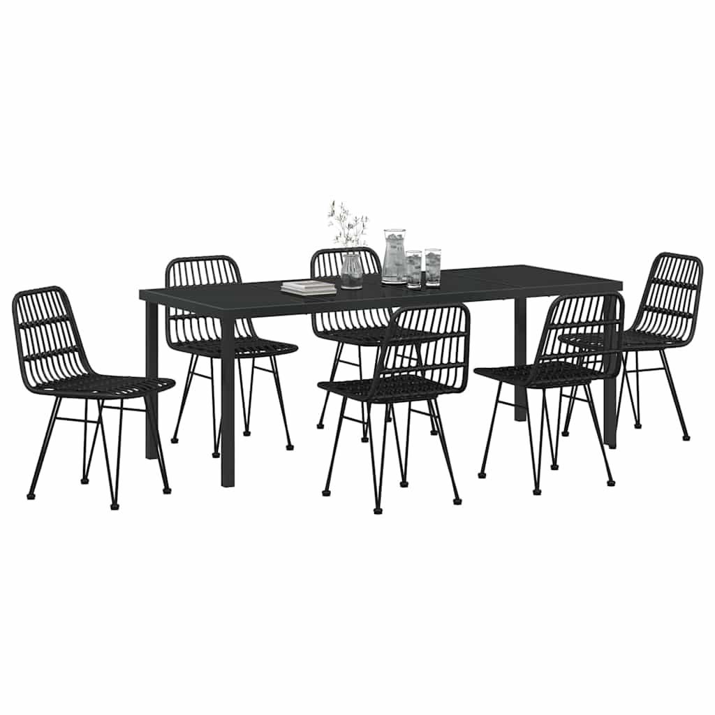 vidaXL Σέτ φαγητού για κήπο 7 pcs Μαύρο Χάλυβας με επίστρωση πούδρας