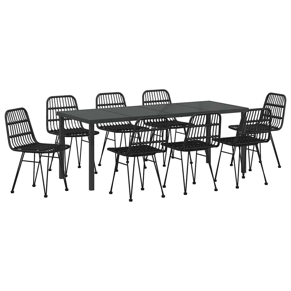 vidaXL Σέτ φαγητού για κήπο 9 pcs Μαύρο Χάλυβας με επίστρωση πούδρας