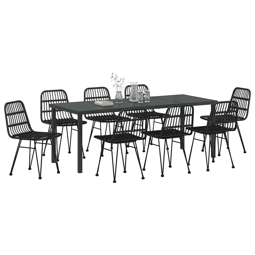 vidaXL Σέτ φαγητού για κήπο 9 pcs Μαύρο Χάλυβας με επίστρωση πούδρας