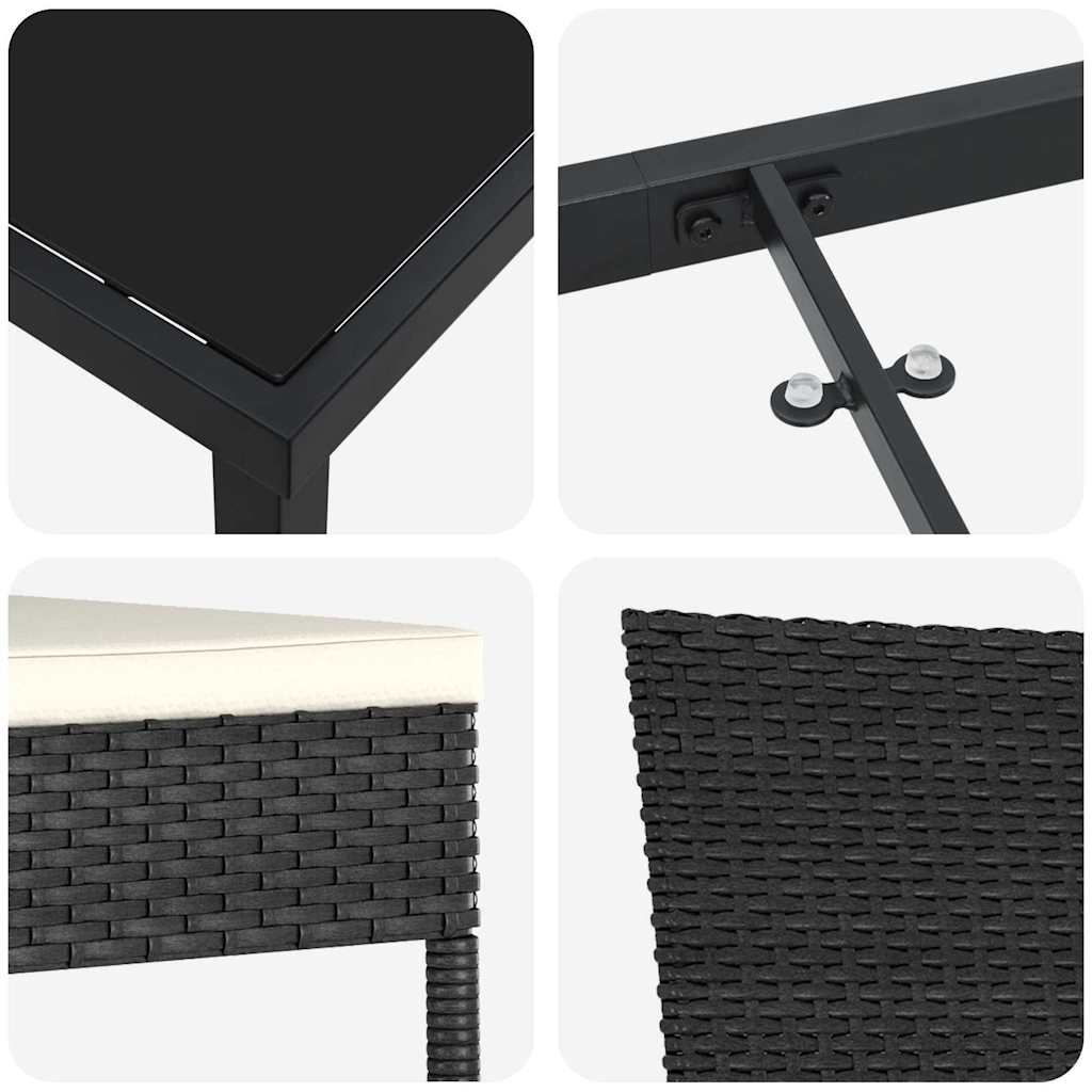 vidaXL Σέτ φαγητού για κήπο 7 pcs Μαύρο Πολυ ράταν