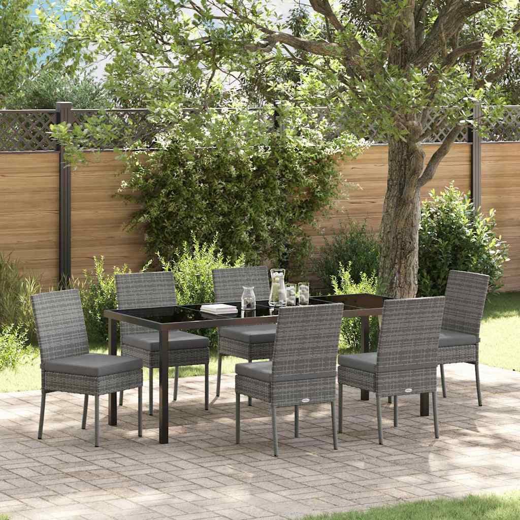 vidaXL Σέτ φαγητού για κήπο 7 pcs Γκρι Χάλυβας με επίστρωση πούδρας