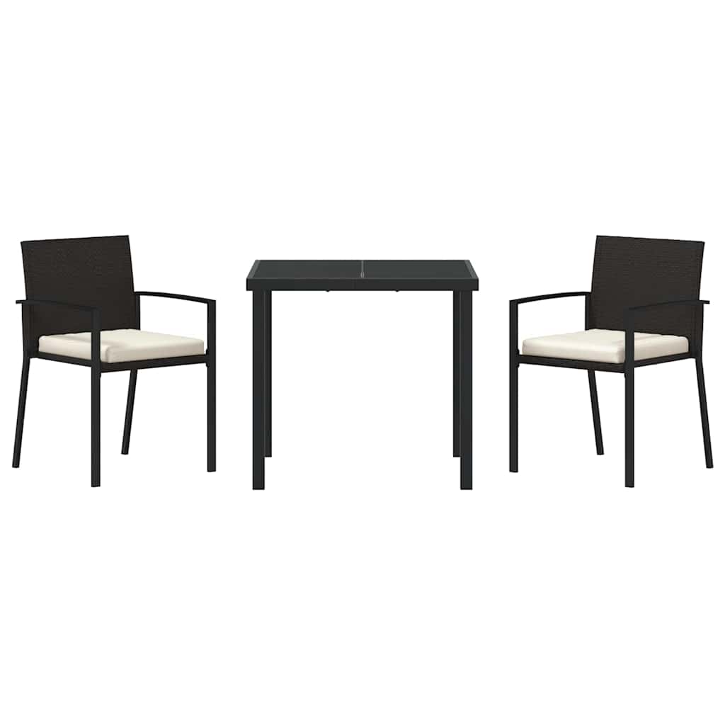 vidaXL Σέτ φαγητού για κήπο 3 pcs Μαύρο Πολυ ράταν