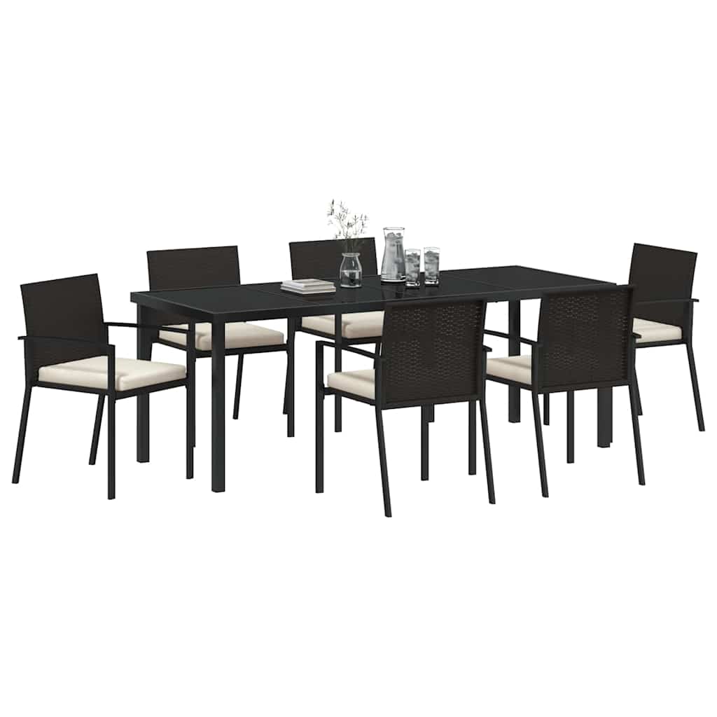 vidaXL Σέτ φαγητού για κήπο 7 pcs Μαύρο Χάλυβας με επίστρωση πούδρας
