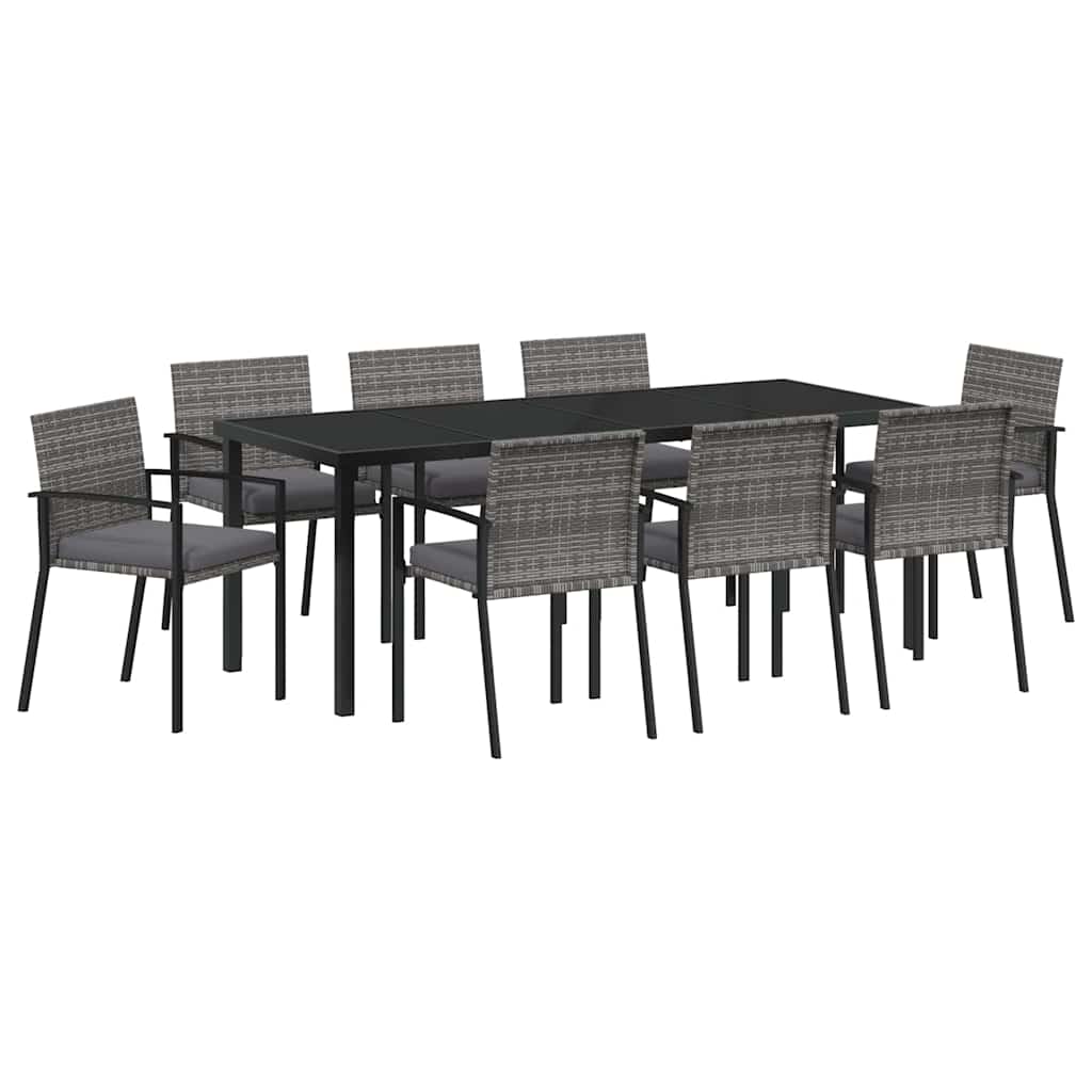 vidaXL Σέτ φαγητού για κήπο 9 pcs Γκρι Χάλυβας με επίστρωση πούδρας