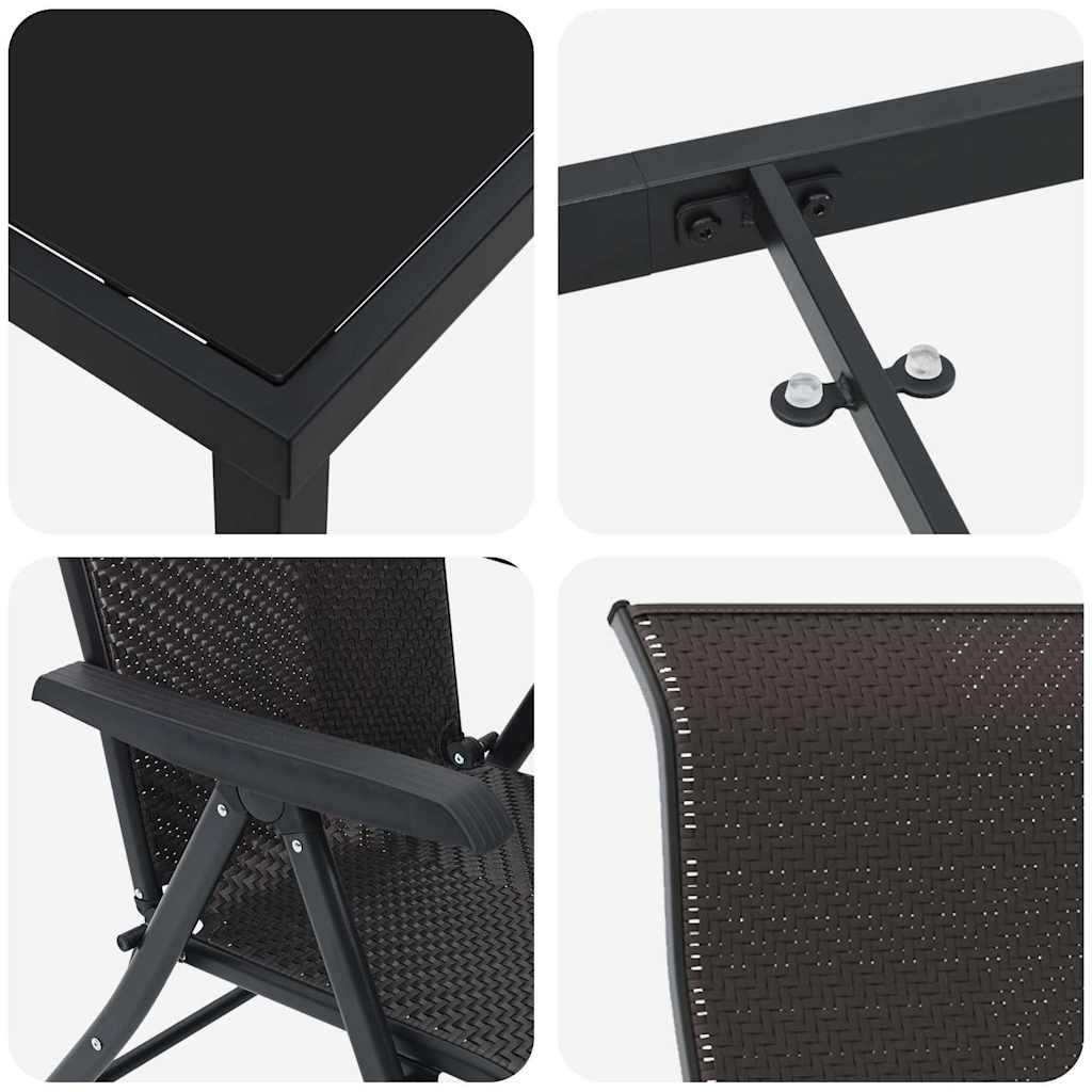 vidaXL 7 κομμάτια σετ τραπεζαρίας κήπου Μαύρο Συνθετικό ρατάν